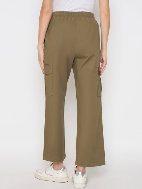 Madame Cotton Straight Green Cargo Pants