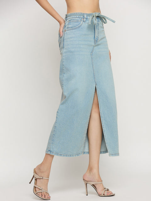 Madame Sky Blue Cotton Double Wash Pencil Skirt