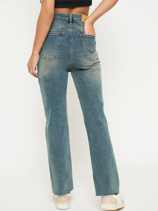 Madame Whiskered Tinted Green Cotton Blend Jeans