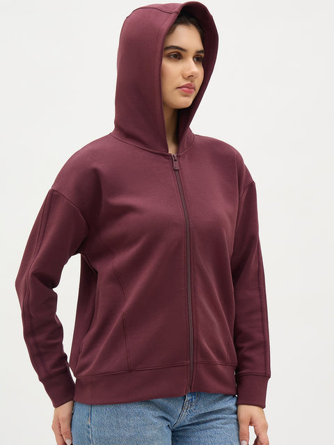 Madame Wine Solid Zipper Hoodie