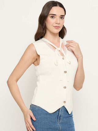 Madame Beige Button Down Knit Top