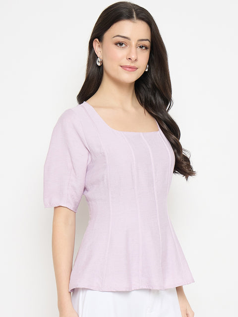 Madame Lilac Square Neck Rayon Blend Top
