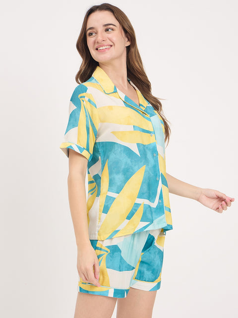 mSECRET Blue Multicolour Rayon NightSuit
