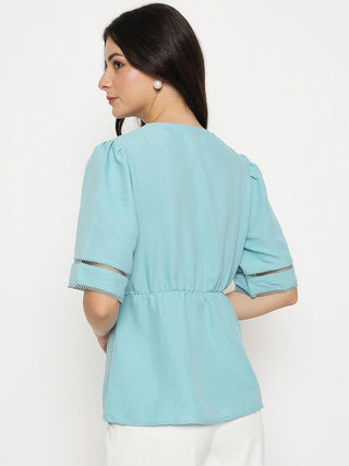 Madame V Neck Sea Green Peplum Top