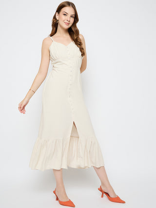 Madame Sleeveless Tiered Off White Maxi Rayon Dress