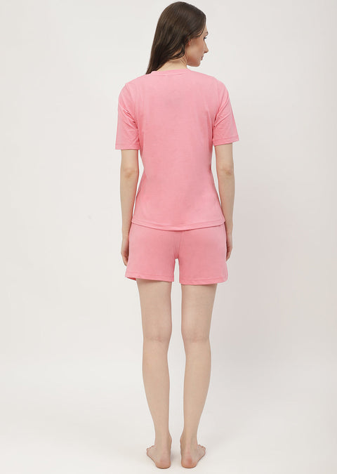 mSECRET Disney Pooh Printed T-shirt with Shorts Pink Nightsuit