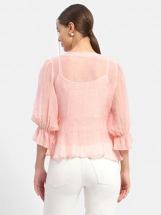 Madame Surplice Neck Salmon Poet Sleeve Top