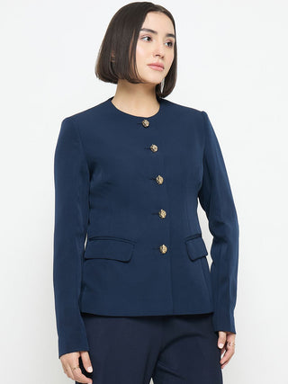 Madame Blue Round Neck Blazer