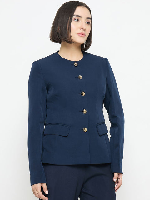 Madame Blue Round Neck Blazer