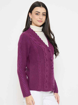 Madame Cable Knit Plum Cardigan