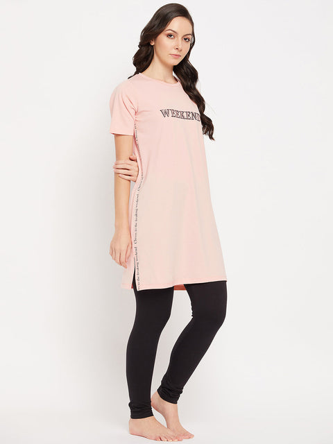 mSECRET Peach Cotton Typography 2 pc Nightsuit