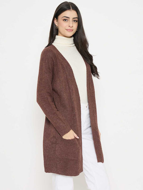 Madame Acrylic Chocolate Brown Long Open Shrug