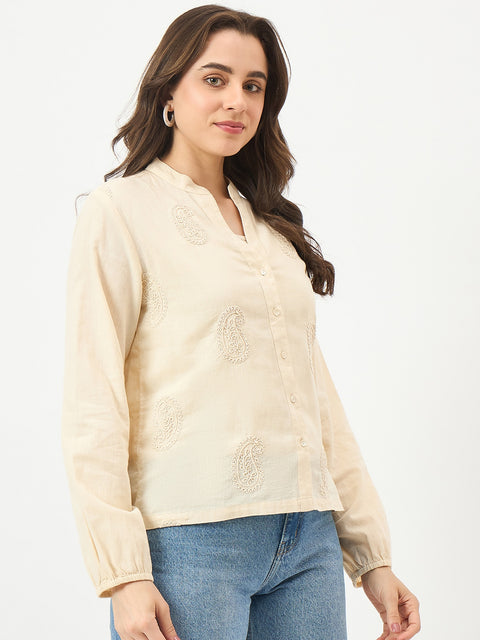 Madame Off-White Cotton Gather Top