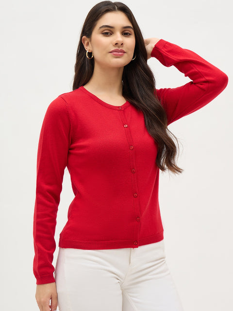 Madame Round Neck Red Cardigan