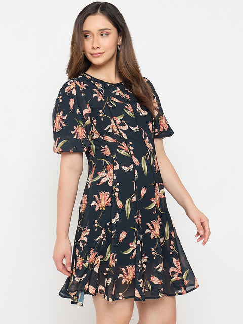 Madame Black Printed Midi Dress