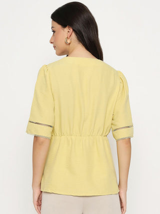 Madame V Neck Yellow Peplum Top