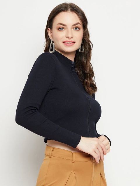 Madame Dark Navy Ribbed Crop Top