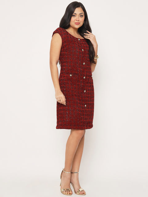 Madame Sleeveless Maroon Sheath Dress