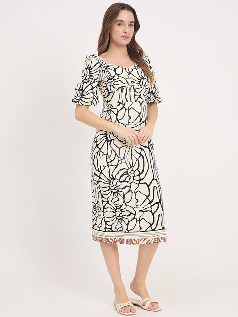 Madame Abstract Print Rayon Linen Midi Dress