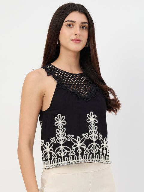 Madame Black Embroidered Cotton-Blend Vest