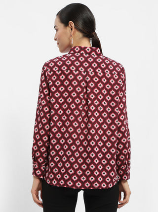 Madame Geometric Print Maroon Regular Shirt