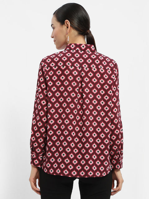 Madame Geometric Print Maroon Regular Shirt