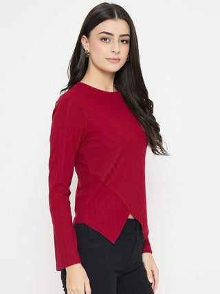 Madame Asymmetric Full Sleeve Red Top