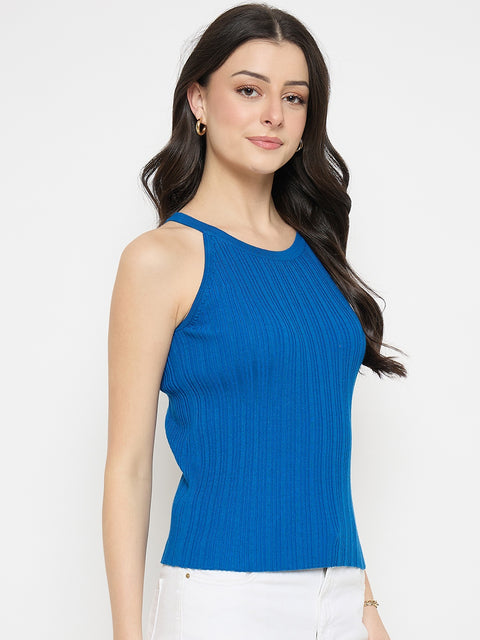 Madame Blue Halter Neck Knit Top