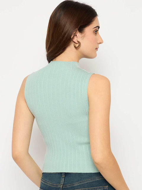 Madame Mock Neck Mint Green Sleeveless Sweater