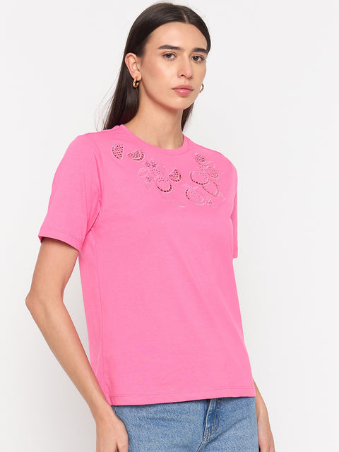 Madame Pink Cotton Half-Sleeve T-Shirt