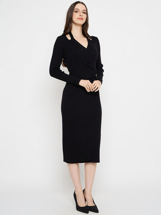 Madame Cutout Detail Embellished Accent Black Midi Dress