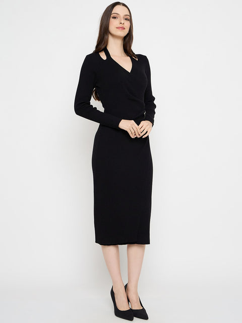 Madame Cutout Detail Embellished Accent Black Midi Dress