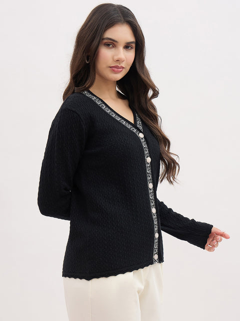 Madame Black Contrast Detail Black Cardigan