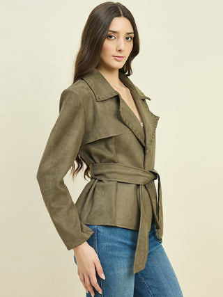 Madame Solid Olive Belted Coat