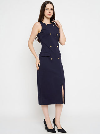 Madame Double Breasted Navy Blue Midi Dress