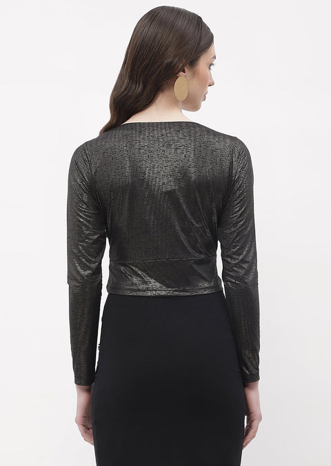 Madame Sweetheart Neck Black Shimmery Crop Top