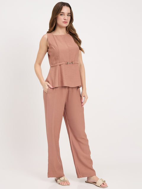 Madame Clay Rayon Tencel Peplum Sleeveless Co-ord Set