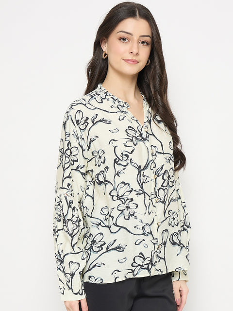 Madame Black Rayon Blend Printed Top