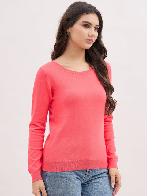 Madame Fluorescent Pink Basic Pullover Sweater