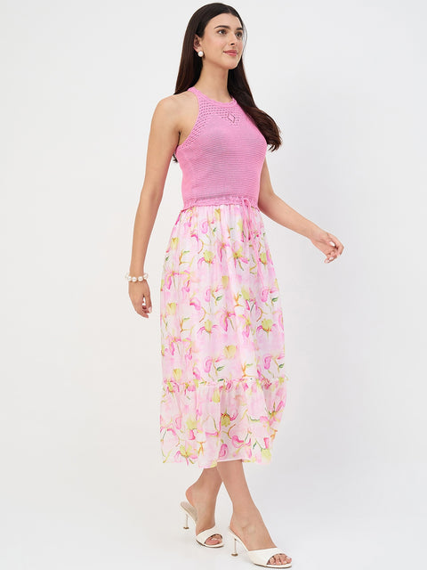 Madame Pink Halter Neck Tencel Midi Dress