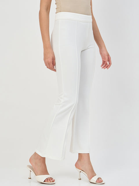 Madame White Pleated Front Flared Trousers