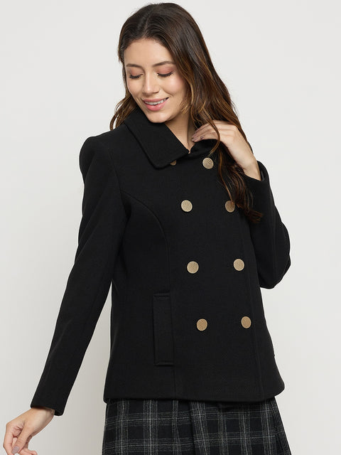 Madame Black Collared Full Sleeve Short Coat