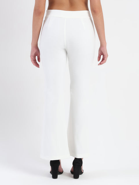 Madame Side Zipper Flared White Knitted Moss Trousers