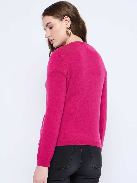 Madame Solid Fuschia Button Down Cardigan