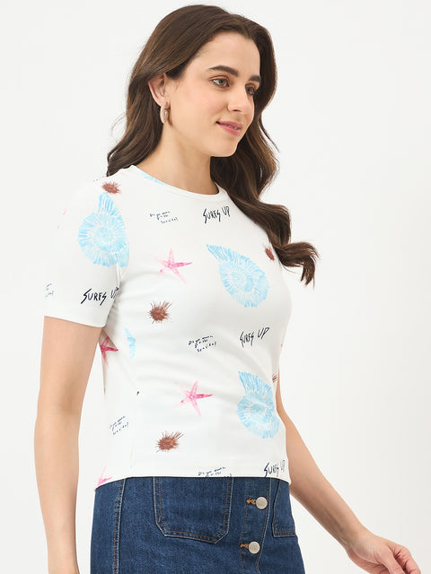 Madame White Slim-Fit Half-Sleeve Stretch Top