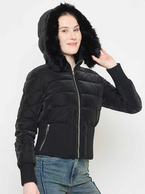 Madame Faux Fur Hood Black Puffer Jacket