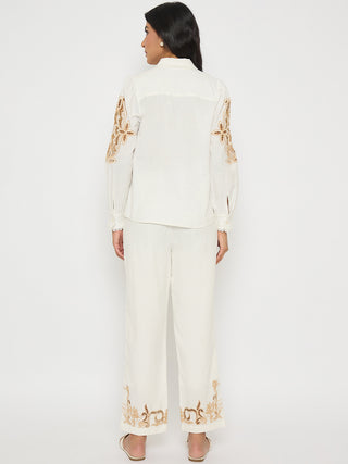 Madame Dori Embroidered White Cotton Blend Co-ord Set