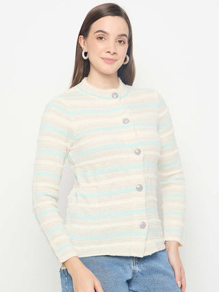 Madame Striped Button Up Off White Cardigan