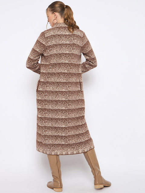 Madame Open Front Striped Multicolor Long Coat