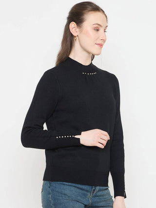 Madame Crew Neck Solid Black Sweater